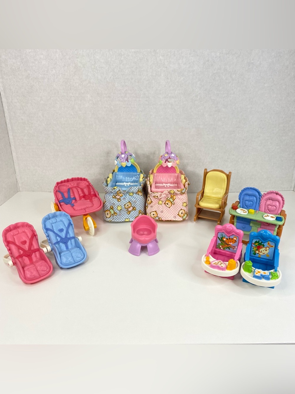 Fisher Price Loving Family Baby Nursery Furniture Twin Set Car Seats High Chair